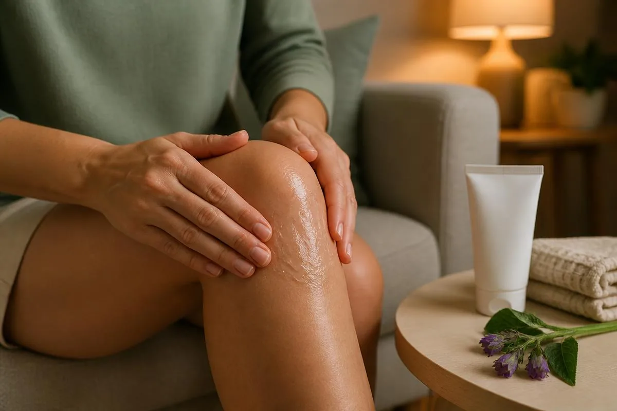 Nanošenje gela laganom masažom na koljeno kao dio večernje rutine