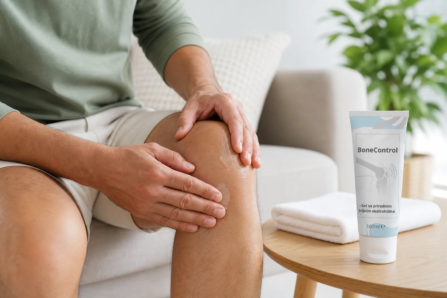 Nanošenje BoneControl gela masiranjem u područje koljena