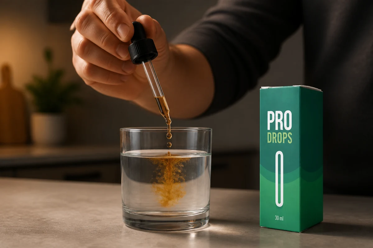 Odmeravanje Pro Drops kapi u čašu vode pola sata pre obroka